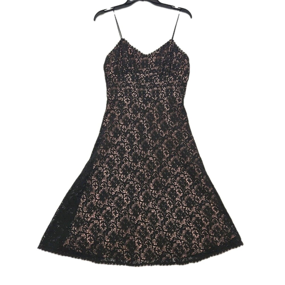Mica Vintage 90s Black Lace Crochet Light Pink Lining Dress Women SZ 6